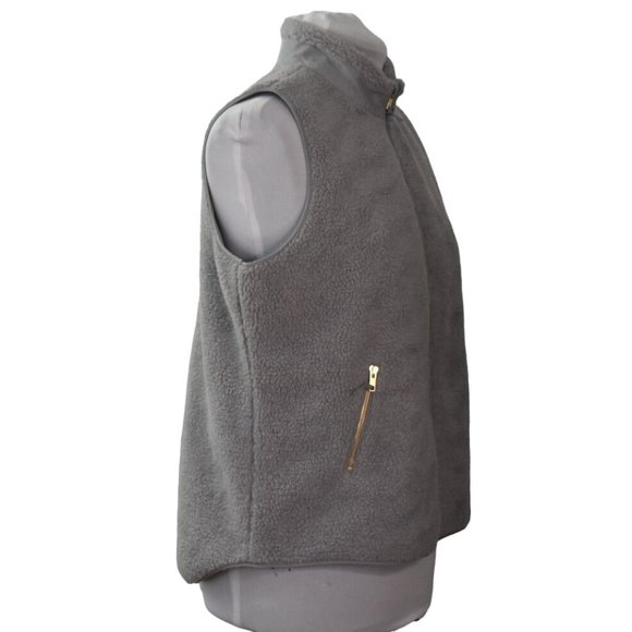 Crown & Ivy Grey Fleece Vest Womens XL Faux Sherpa Lined - Picture 5 of 9